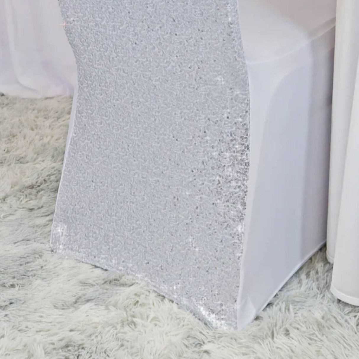 1 Piece Sequin Spandex Banquet Chair Cover Platinum Or Light Silver Stretch Elegant Decor