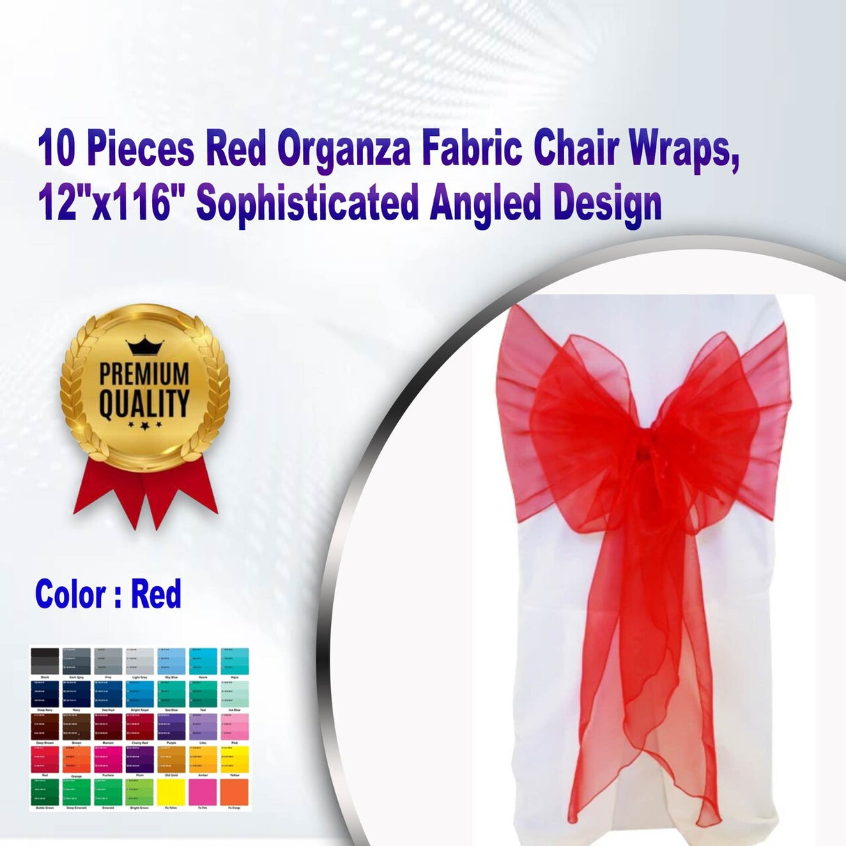 10 Pieces Red Organza Fabric Chair Wraps, 12"x116" Sophisticated Angled Design