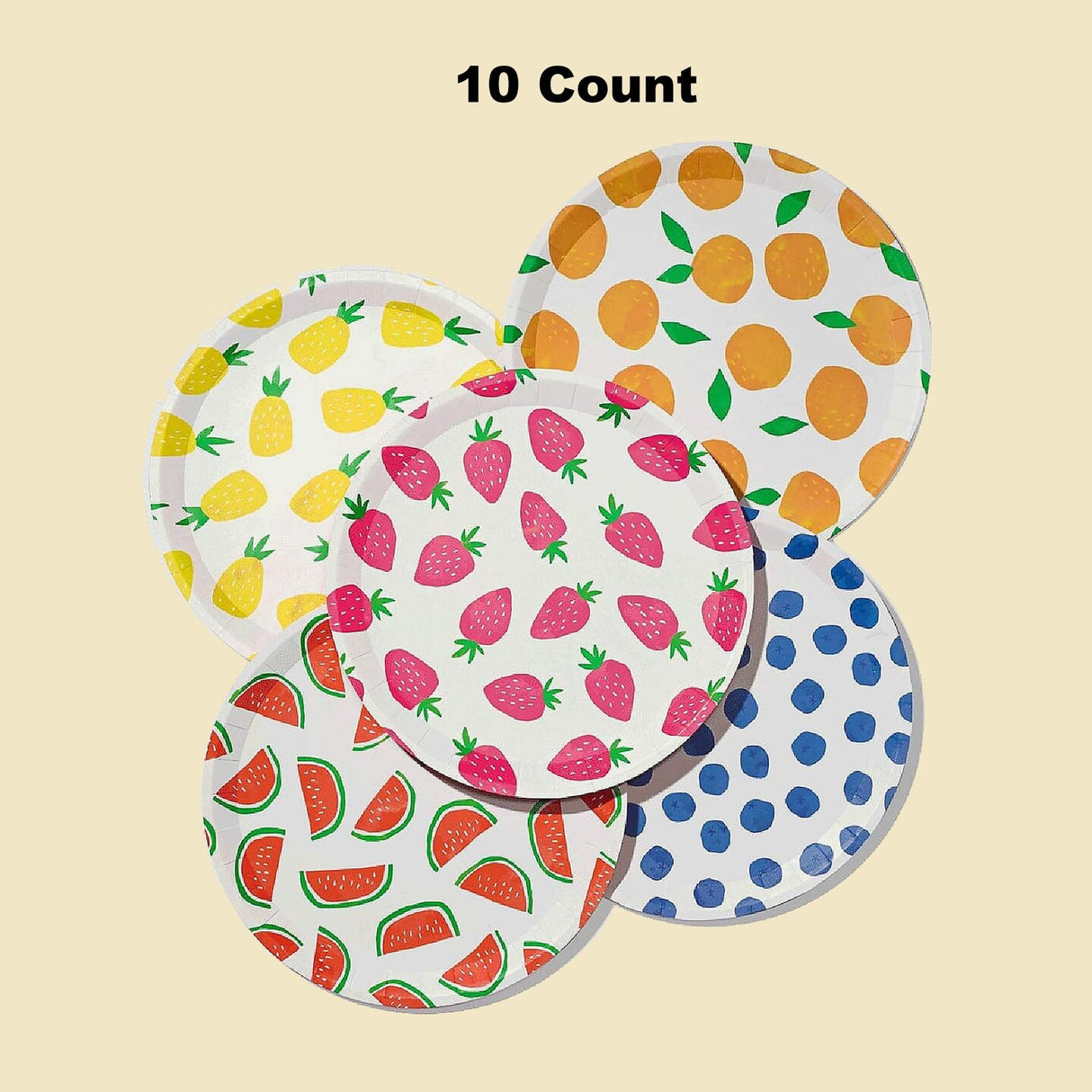 10 Count Fruit Punch Large Paper Party Plates Tropical Disposable Supplies 9.25 Inches