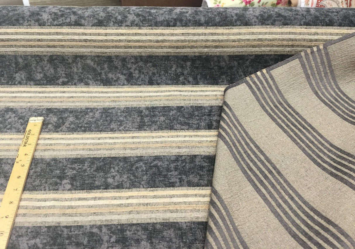 Moondance Stripe Licorice Blue Chenille Fabric - Licorice Blue Stripes, 54" Width (1 Yard)