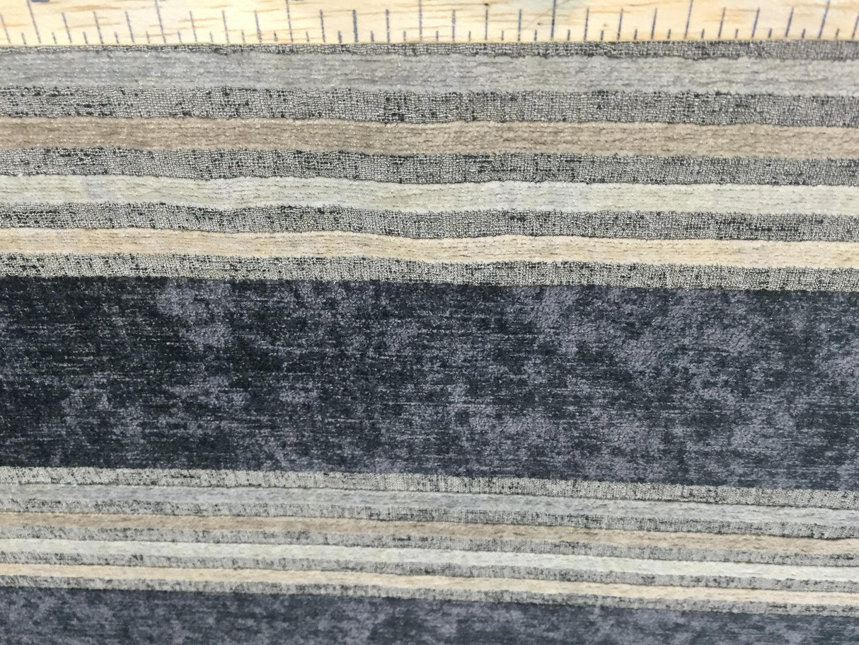 Moondance Stripe Licorice Blue Chenille Fabric - Licorice Blue Stripes, 54" Width (1 Yard)