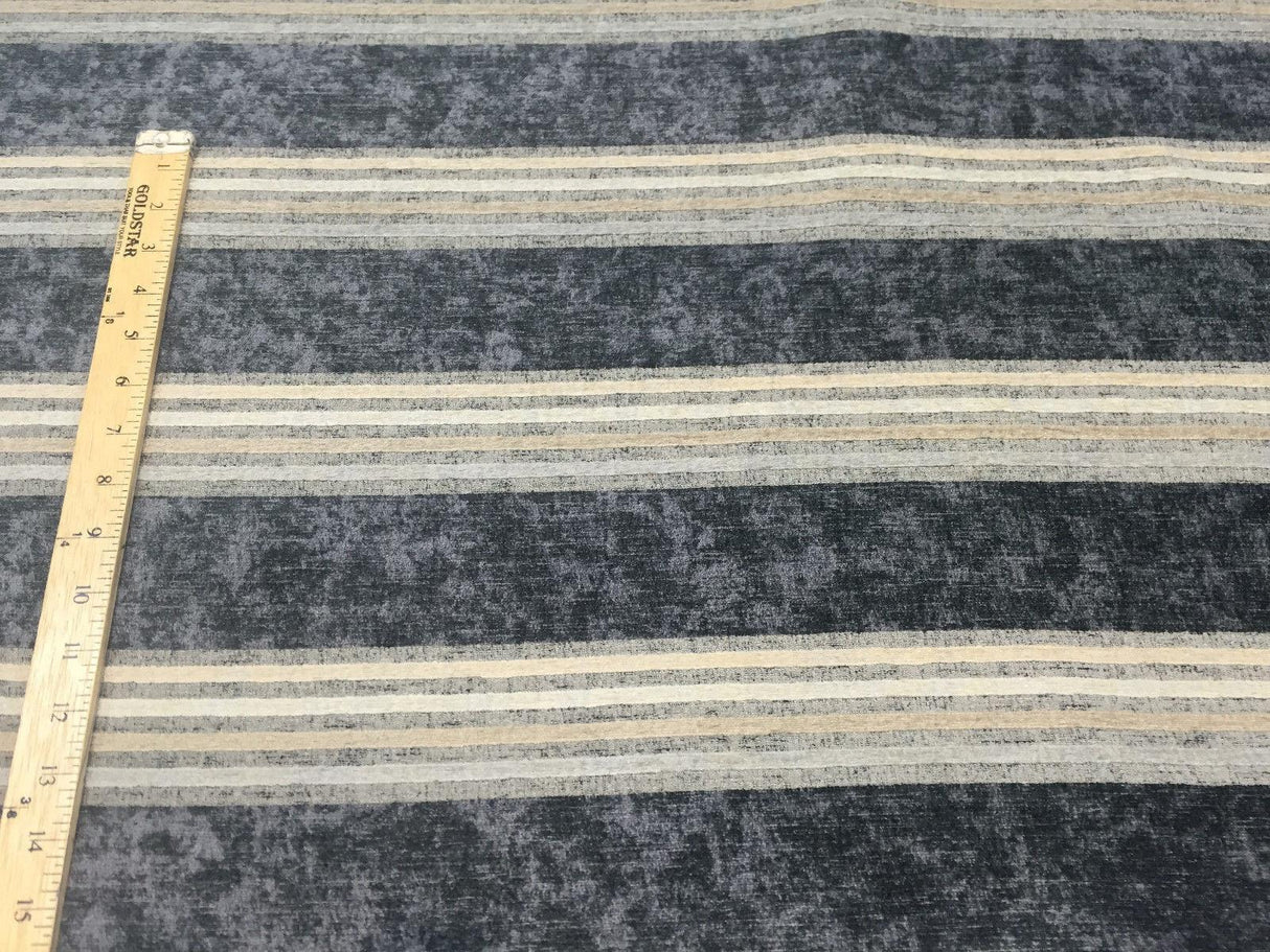 Moondance Stripe Licorice Blue Chenille Fabric - Licorice Blue Stripes, 54" Width (1 Yard)