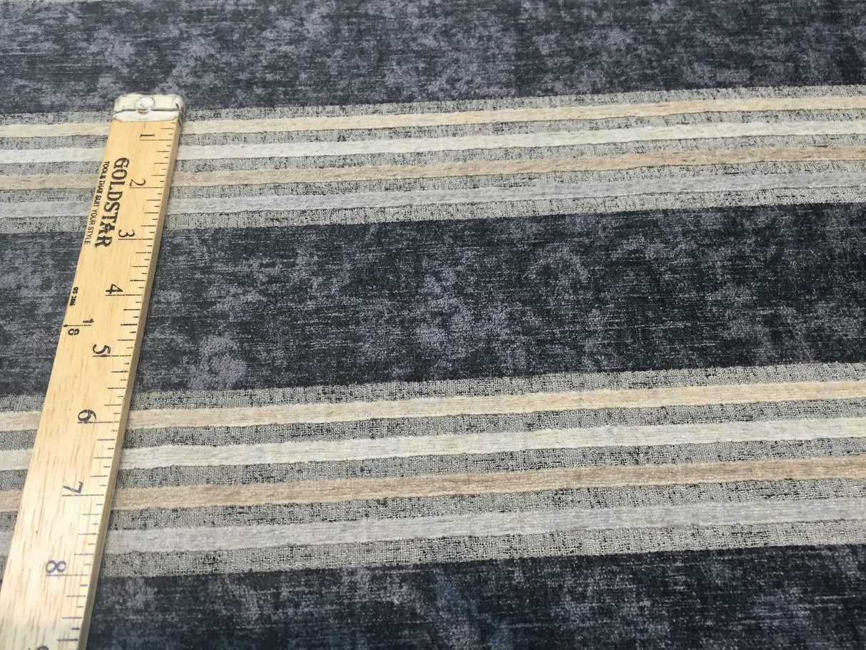 Moondance Stripe Licorice Blue Chenille Fabric - Licorice Blue Stripes, 54" Width (1 Yard)