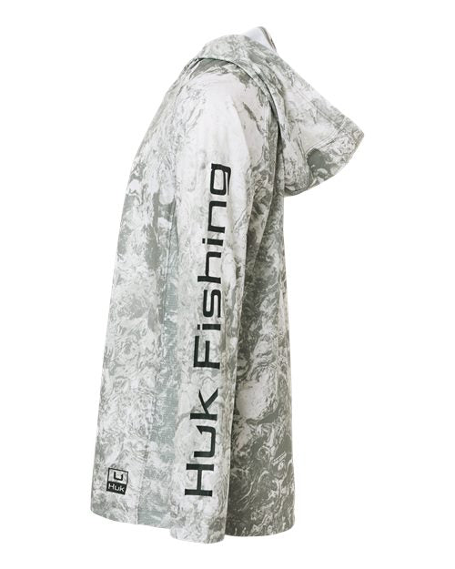 HUK Youth Pursuit Mossy Oak Printed Hooded Long Sleeve T-Shirt