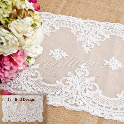 14"X72" Couture Lace Table Runner W/Faux Diamond-Pc (White)