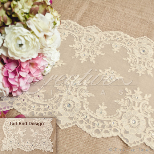 14"X72" Enchanting Lace Table Runnber W/Faux Diamond-Pc (Ivory)