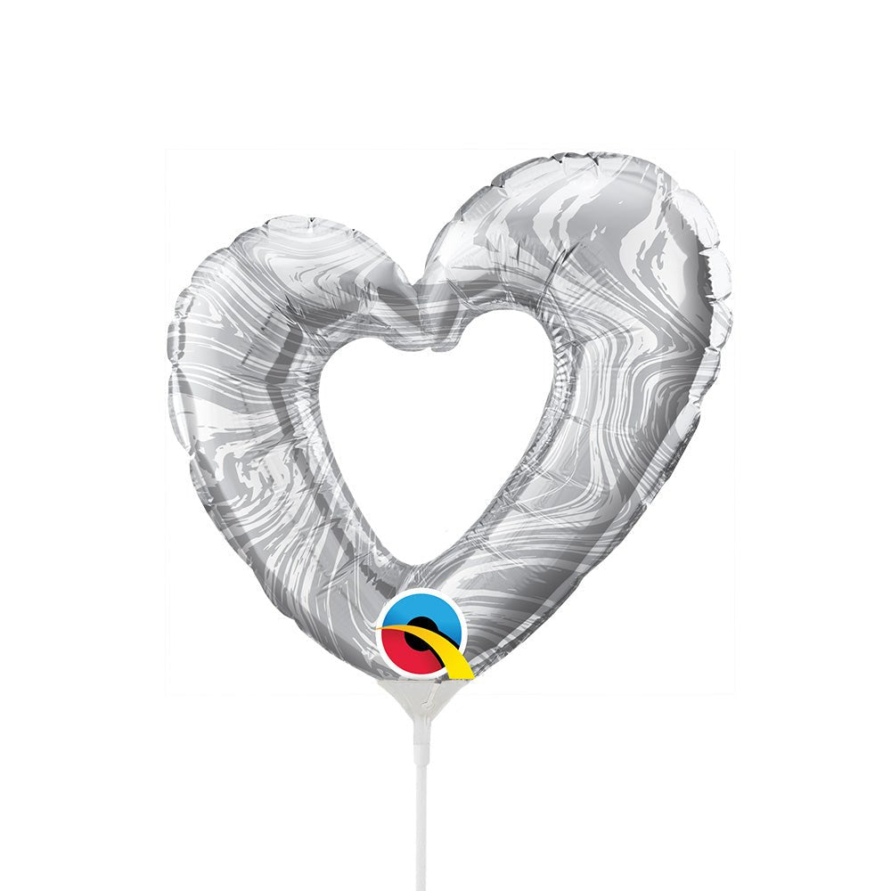 Foil Balloon Mini Open Marble Heart Silver