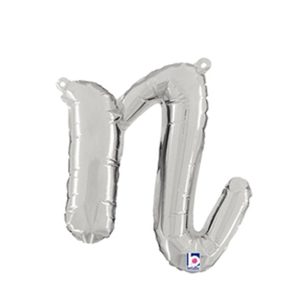 Foil Balloon Script Letter N Silver 14 Inch