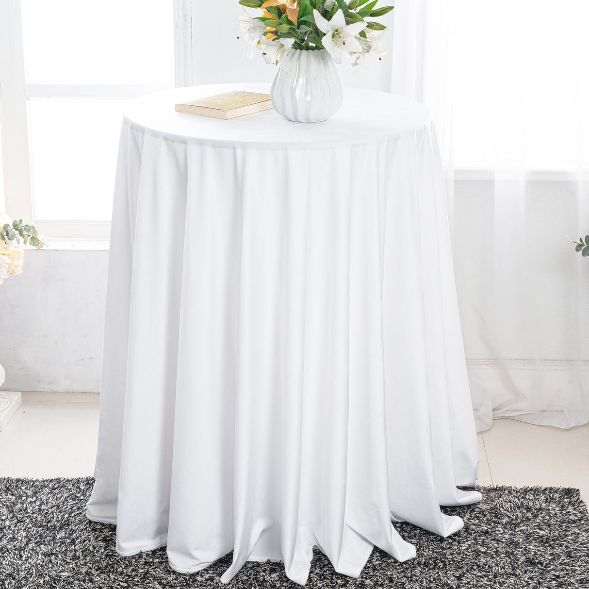 Round Velvet Tablecloth 120 Inch White