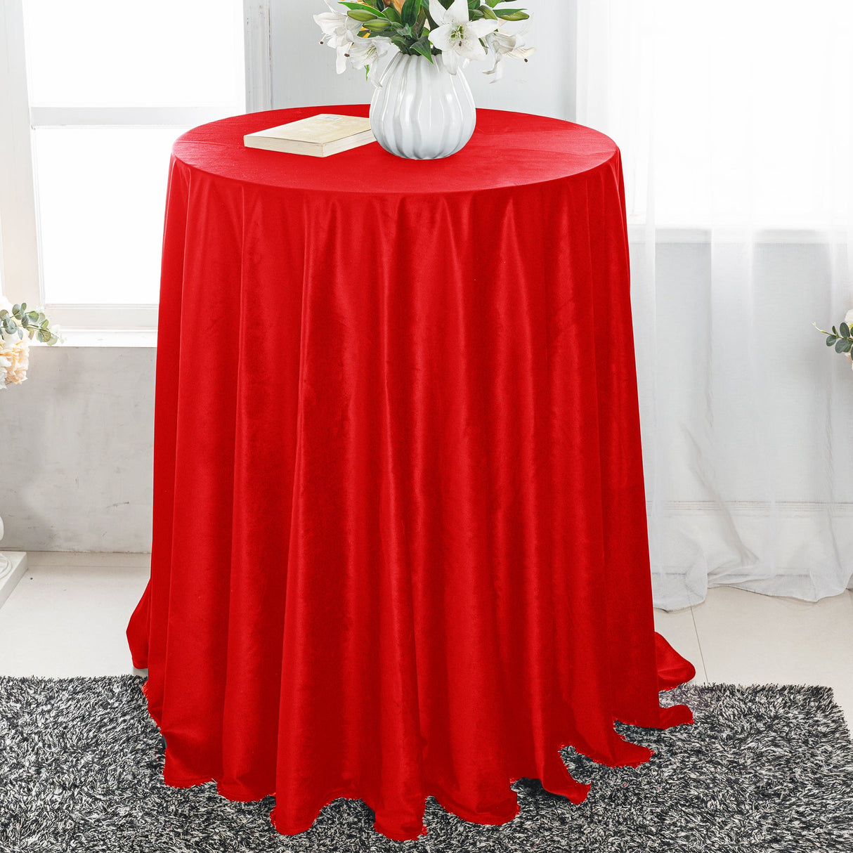 Round Holland Velvet Tablecloth 132" Red
