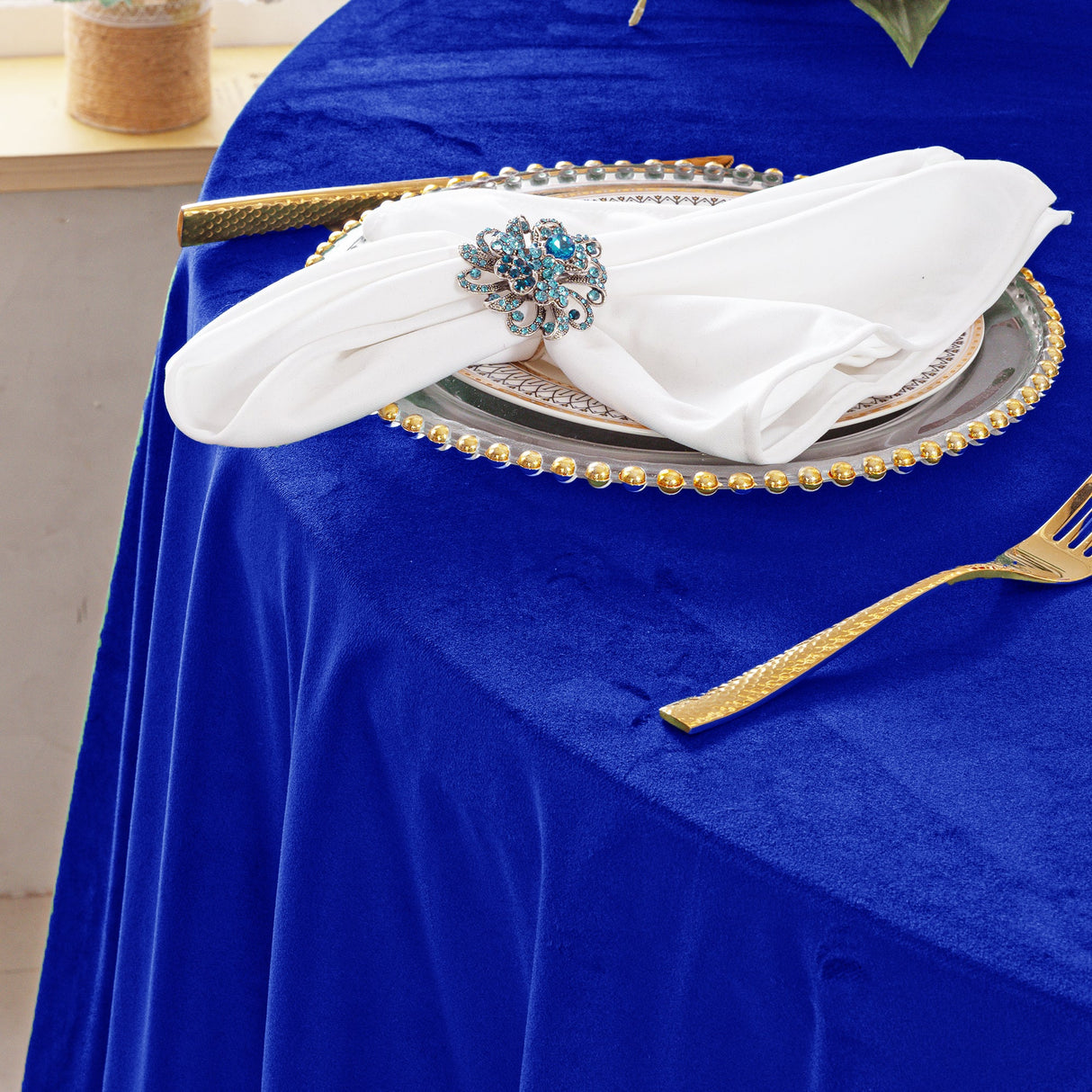 Rectangular Velvet Tablecloth 90x156 Royal Blue