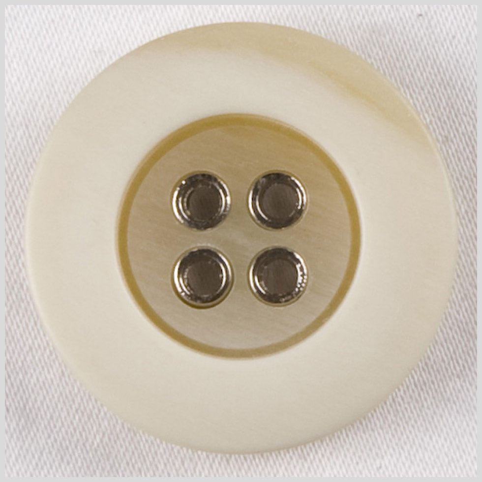 Plastic 4-Hole Button wiht Metal Hole Rims - 36L/23mm - Beige and Cream Wide Rim