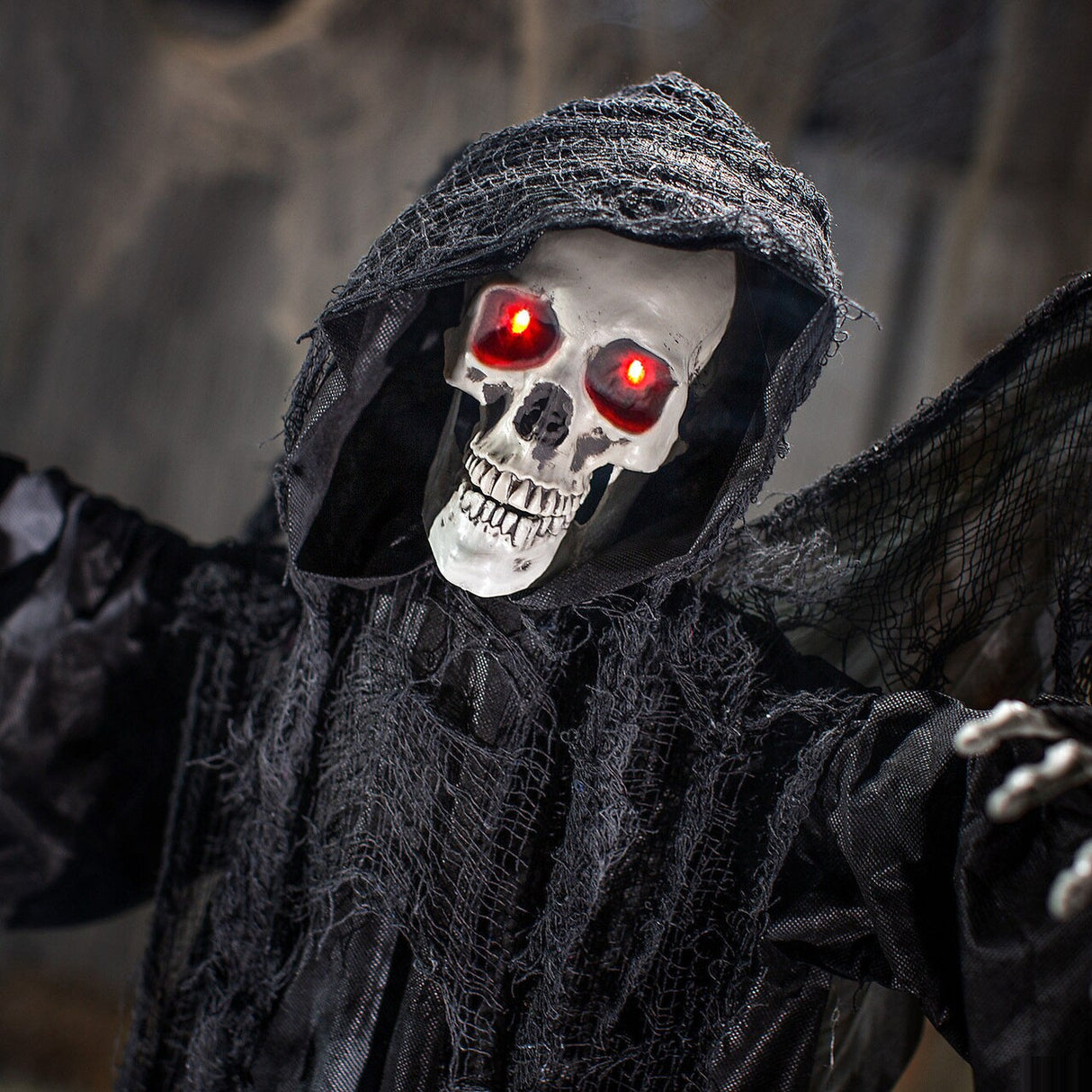 Animated Standing Skeletal Reaper with Wings – 33 1/2" x 74 3/4" Halloween Decoration