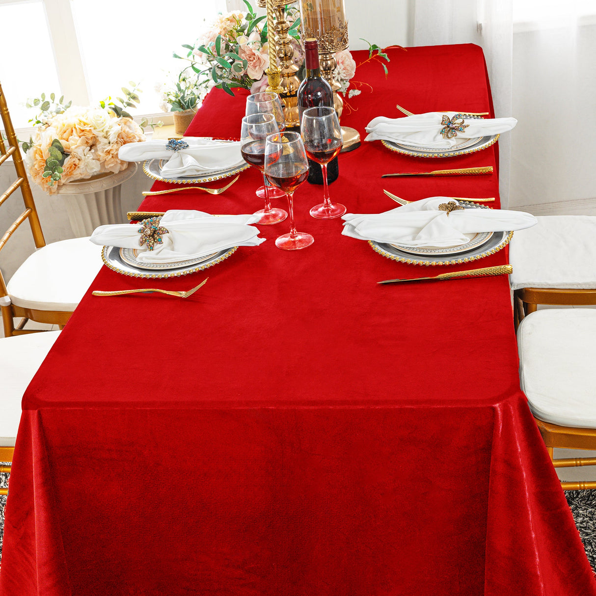 Rectangular Velvet Tablecloth 90x132 Red