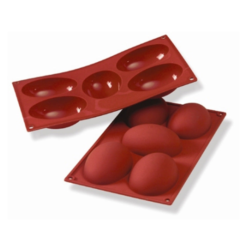 Silikomart Silicone Bakeware Half Egg 4.4 Oz, 4.01" x 2.87" x 1.42" High, 5 Cavities