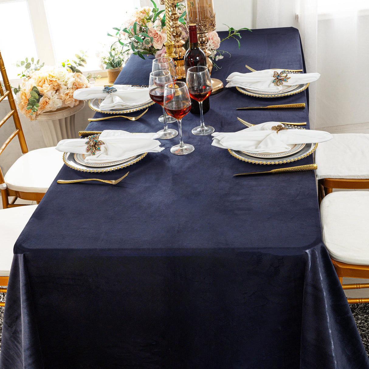 Rectangular Velvet Tablecloth 90x156 Navy Blue