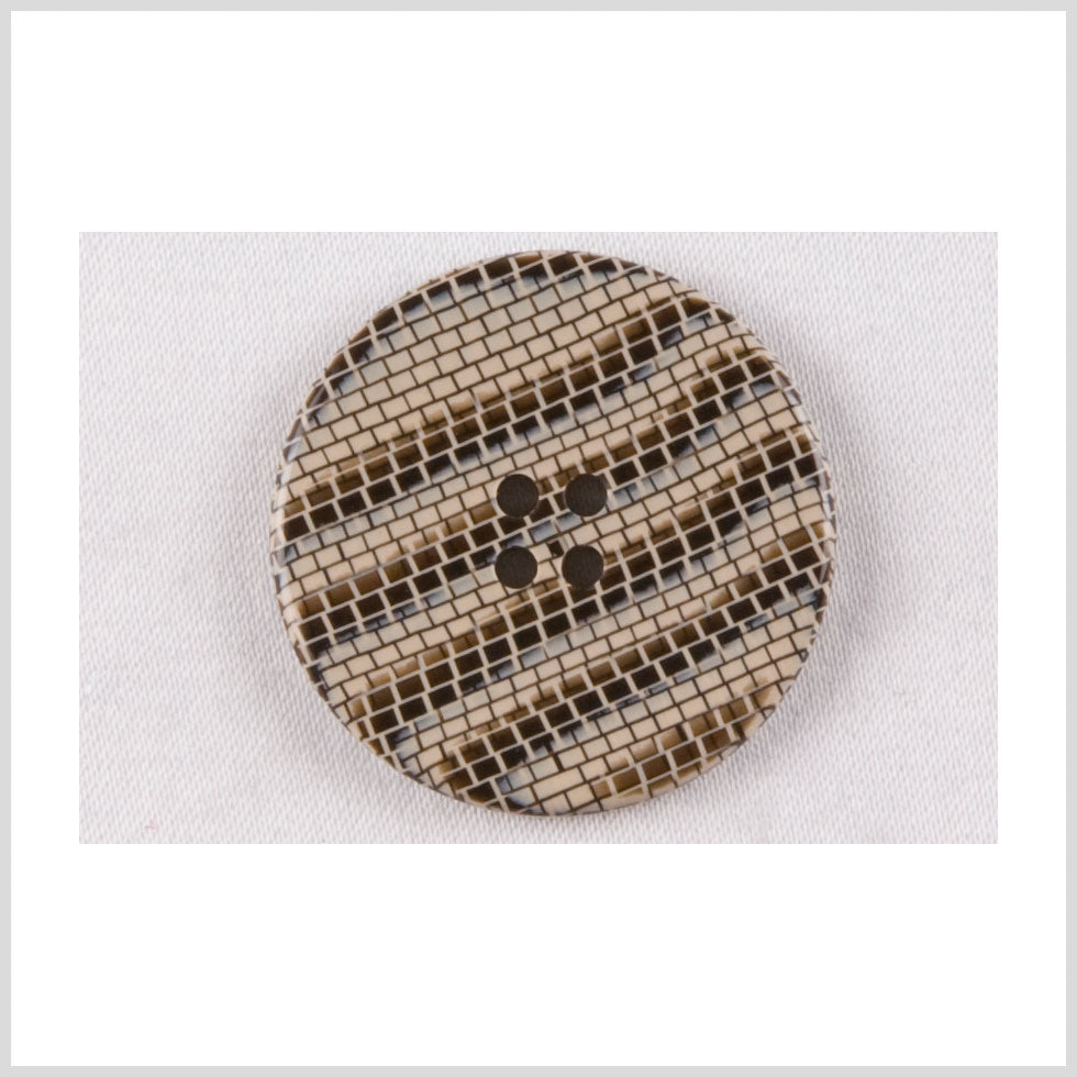 Plastic 4-Hole Button - 40L/25.5mm - Beige and Brown Waves and Bricks