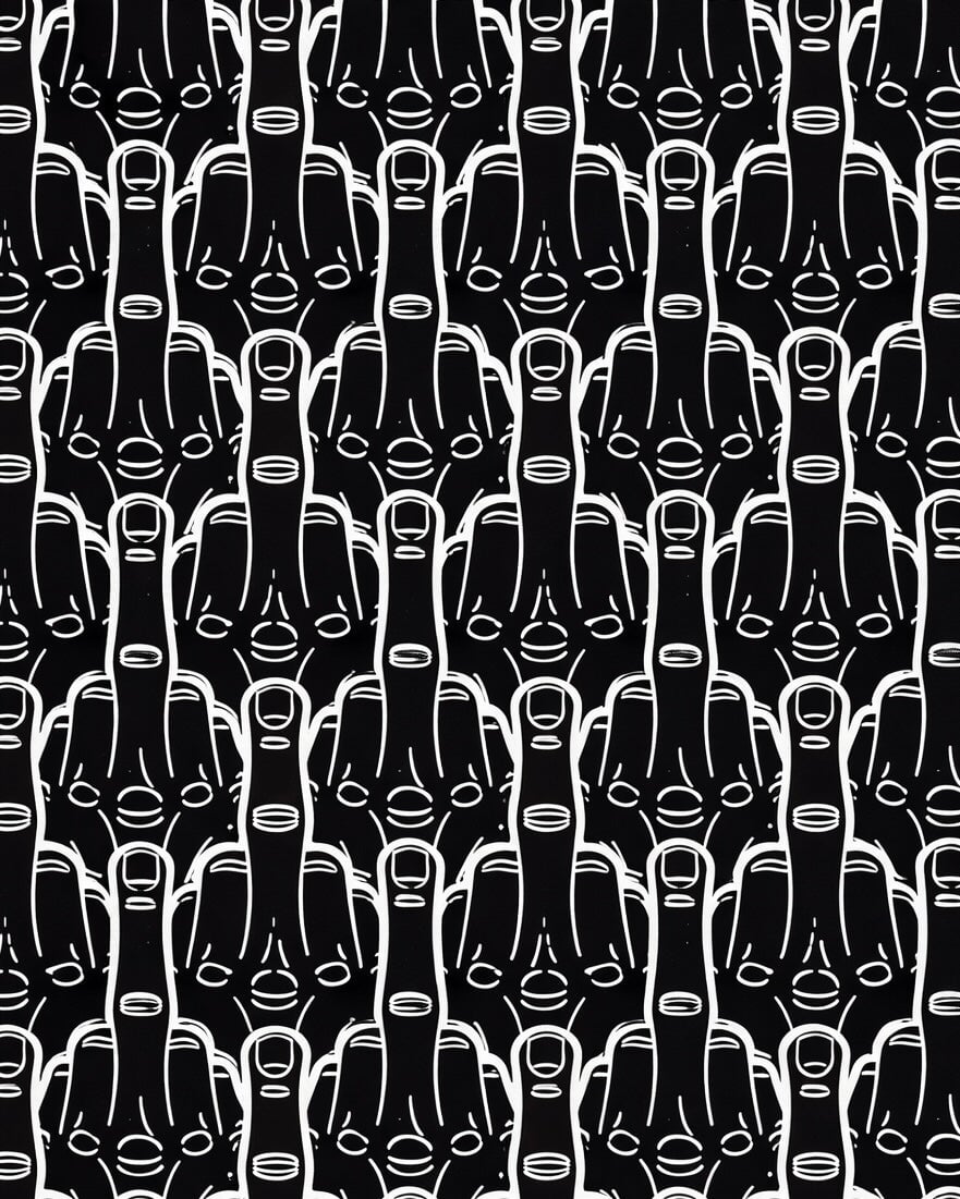 Printed Nylon Spandex Black & White Middle Finger