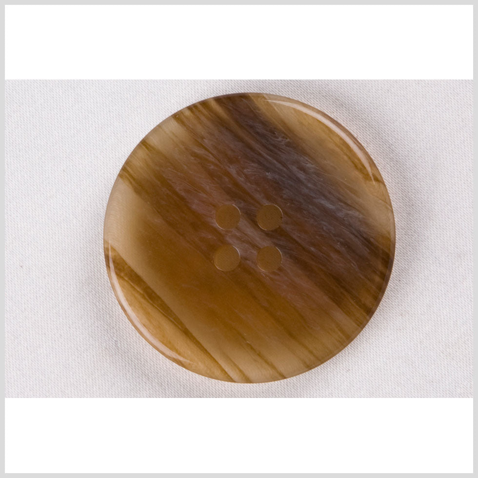 Plastic 4-Hole Button - 54L/34mm - Golden Tan and Dark Brown Striations