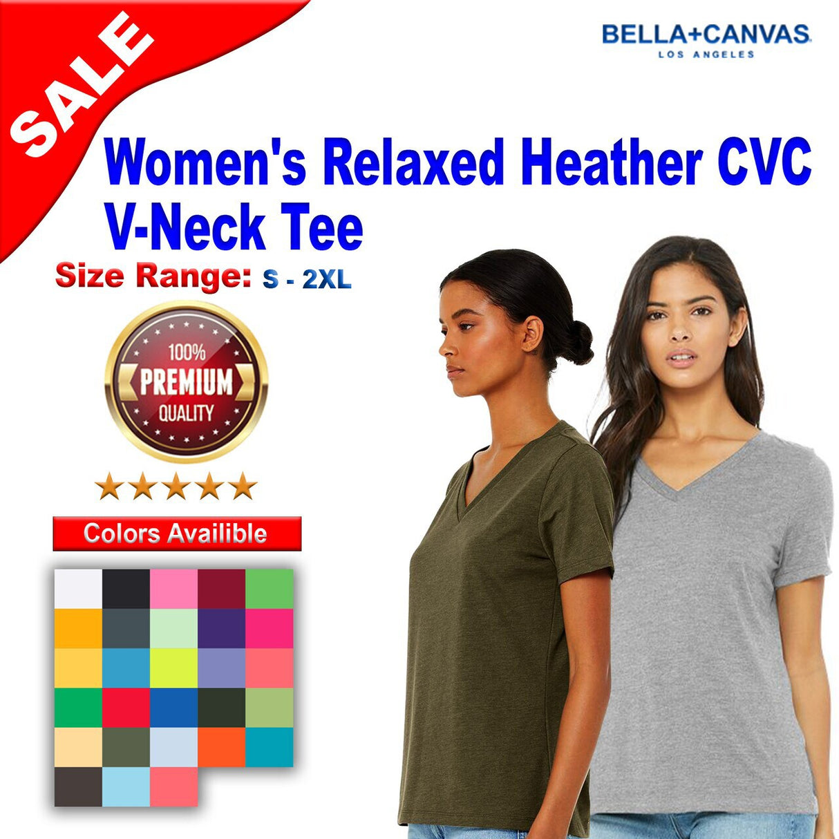 BELLA + CANVAS® Women's Relaxed Heather CVC V-Neck Short Sleeve Tee - 6405CVC