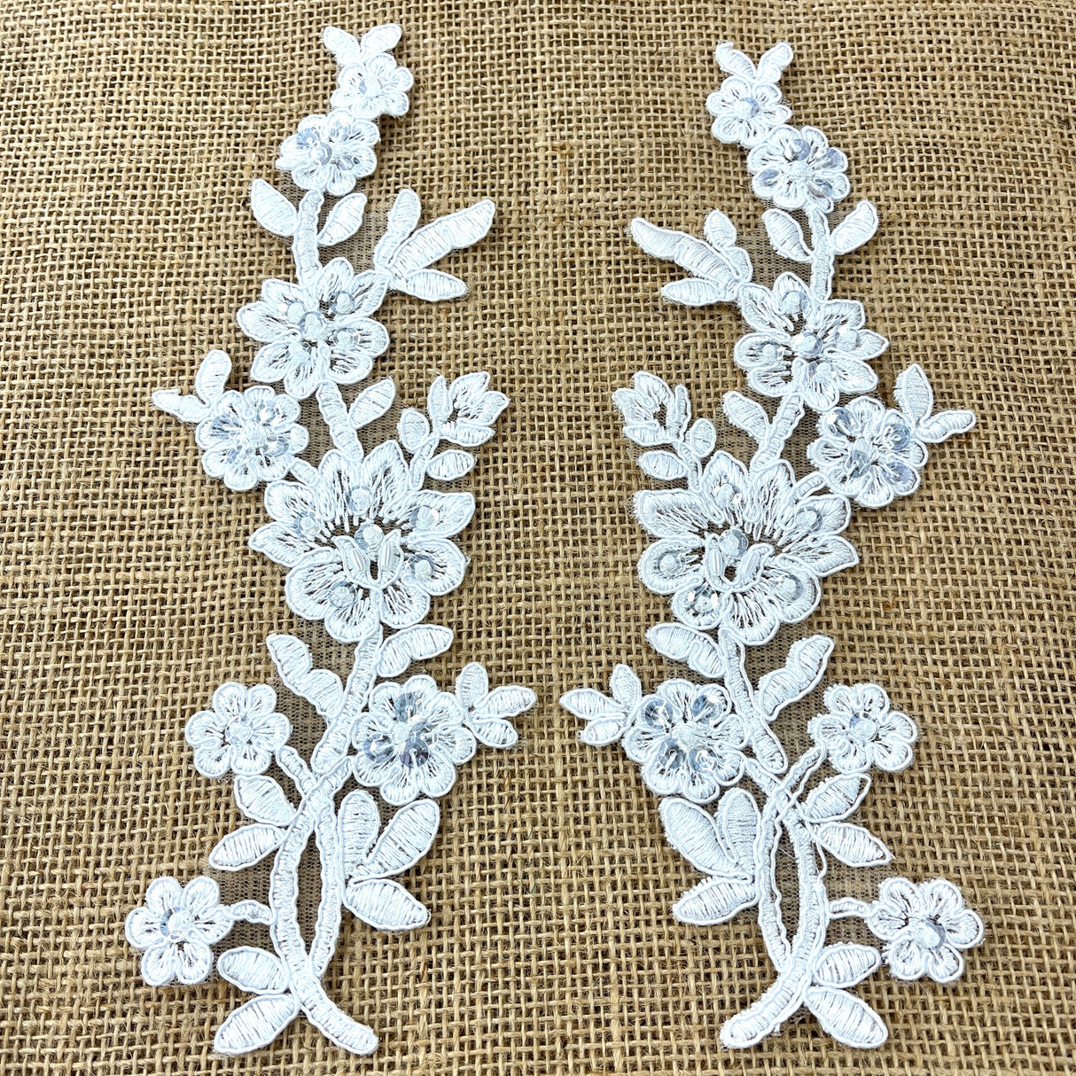 Beaded Corded Floral Lace Applique 100% Polyester Net Mesh