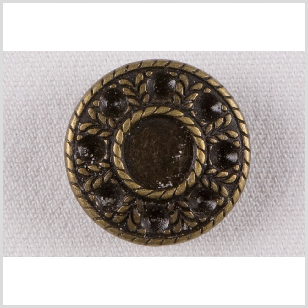 Metal Shank Back Button - 36L/23mm - Antique Brass Leaves and Ropes