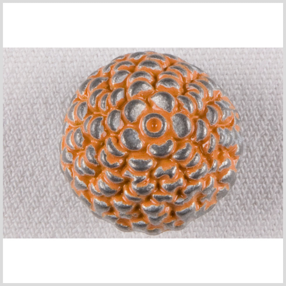 Silver and Orange Metal Acorn-Top Coat Button - 36L/23mm
