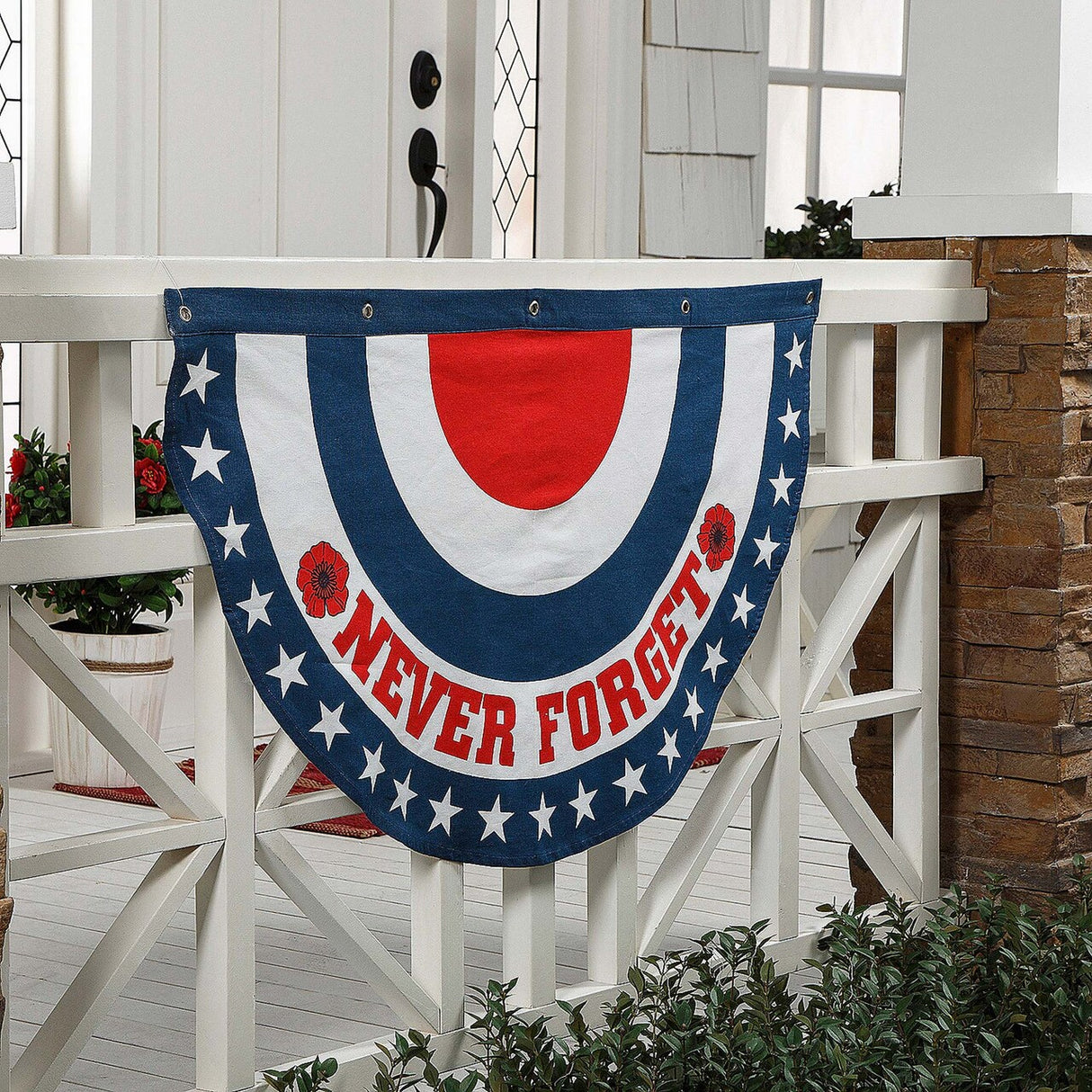 38 1/2" x 21" Patriotic Memorial Day Never Forget Poppies Cotton Bunting