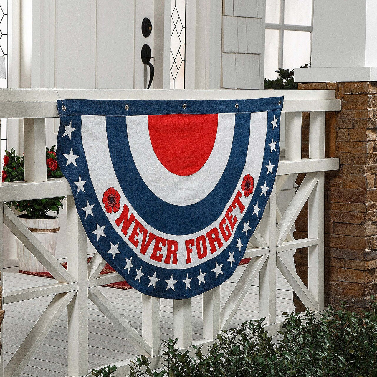 38 1/2" x 21" Patriotic Memorial Day Never Forget Poppies Cotton Bunting