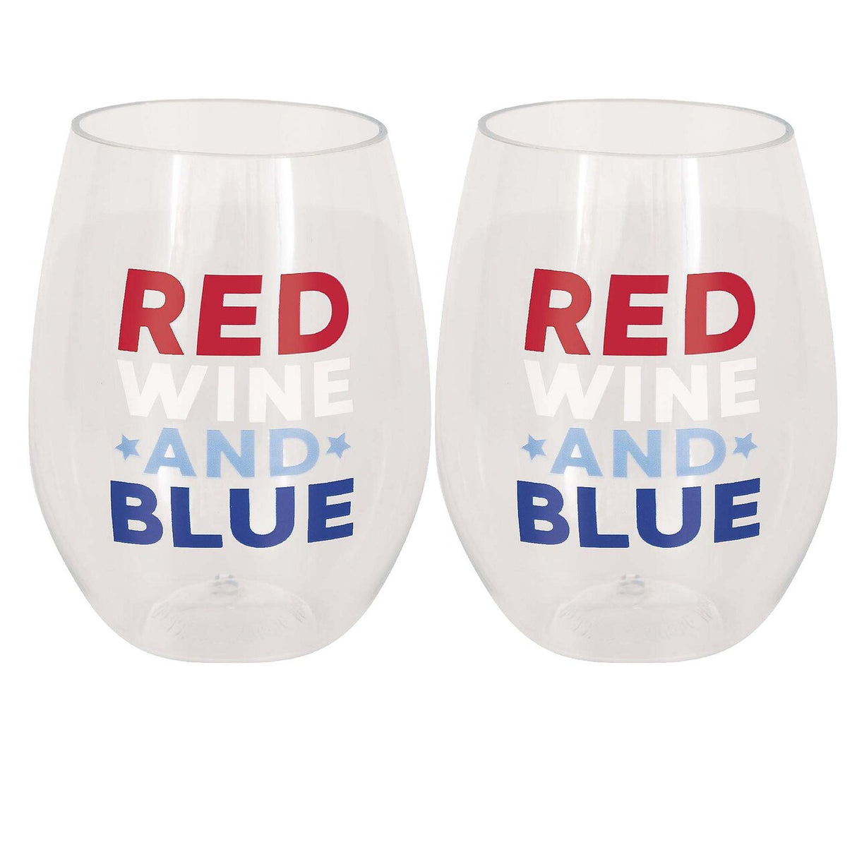 Red Wine & Blue Patriotic Plastic Stemless Wine Glass