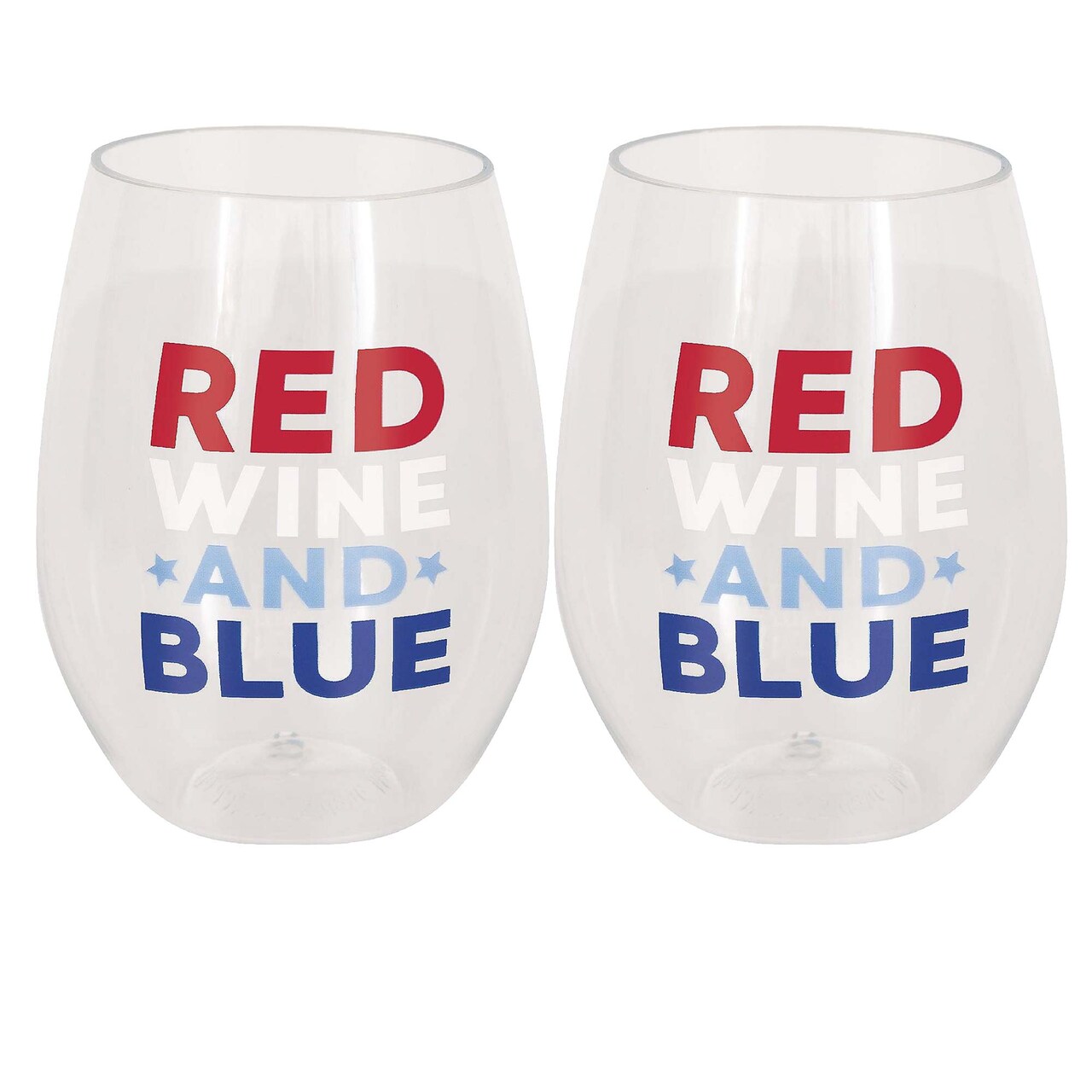 Red Wine & Blue Patriotic Plastic Stemless Wine Glass