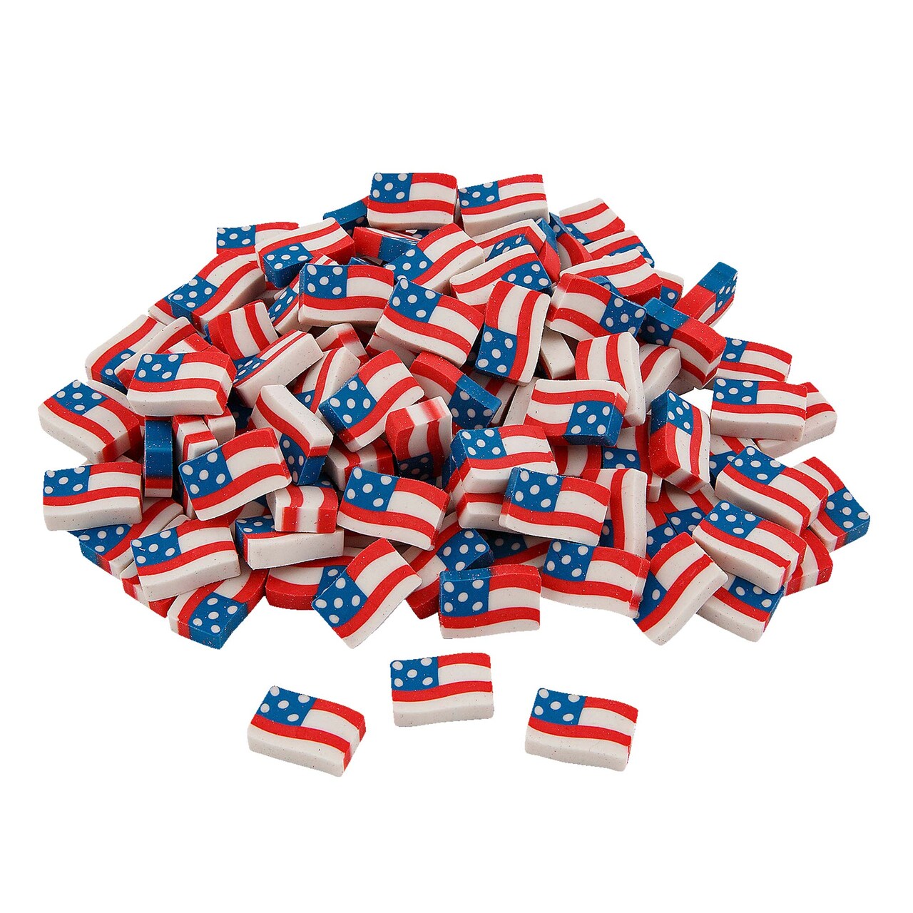 3/4" x 1/2" Bulk 144 Pc. Mini Patriotic USA Flag Rubber Erasers