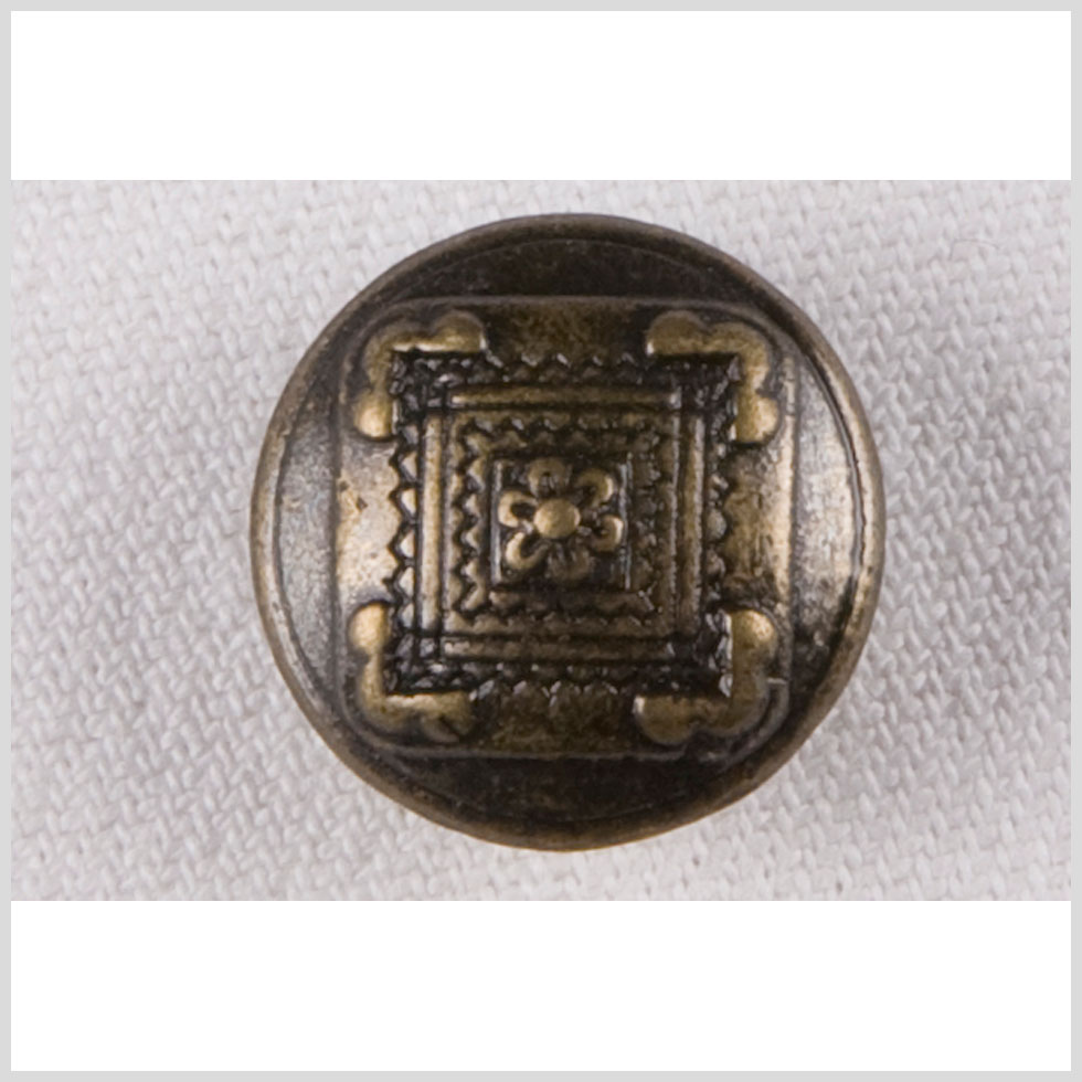Metal Shank Back Button - 28L/18mm - Antique Brass Floral Quilt Square