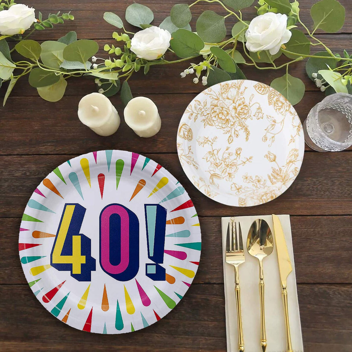 8 Count 40th Birthday Burst Paper Dessert Plates 7 Inch Disposable Party Supplies Anniversary