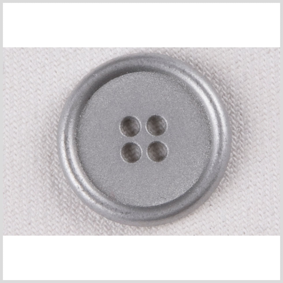 Silver 4-Hole Metal Coat Button with Rounded Rim - 18L/11.5mm