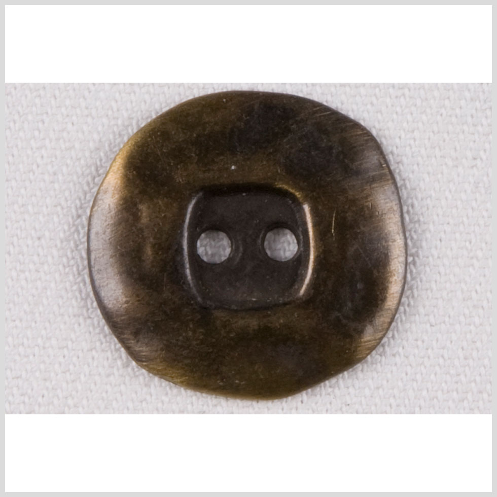 Organic Square Metal 2-Hole Button - 36L/23mm - Antiqued Brass Wide Flat Rim with Square Center