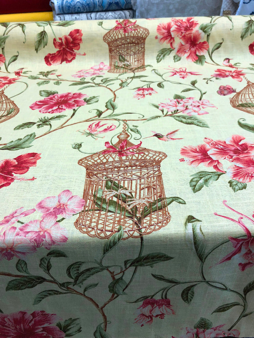 Kauai Bird Cage Gold Linen Rayon Fabric - Bird Cage Pattern, Gold, 54" Width (1 Yard)