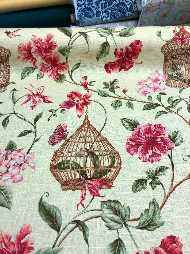 Kauai Bird Cage Gold Linen Rayon Fabric - Bird Cage Pattern, Gold, 54" Width (1 Yard)