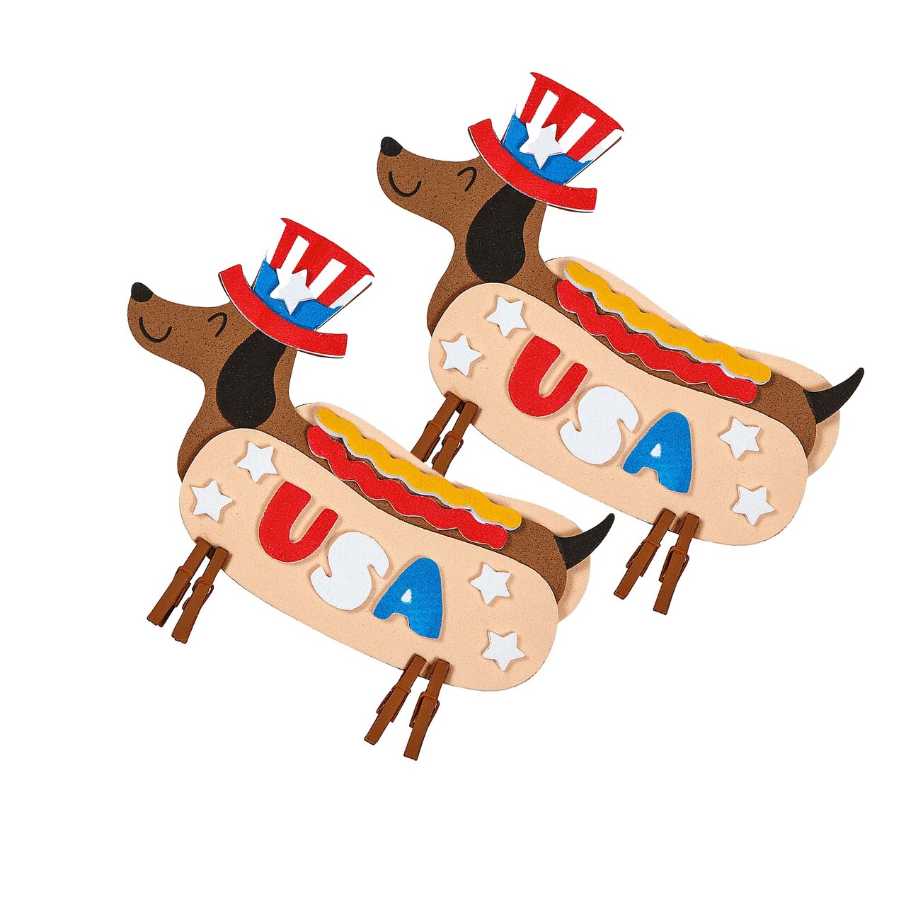 5 1/2" x 4 1/4" Patriotic Hotdog Dachshund Clothespin Craft Kit Makes 12