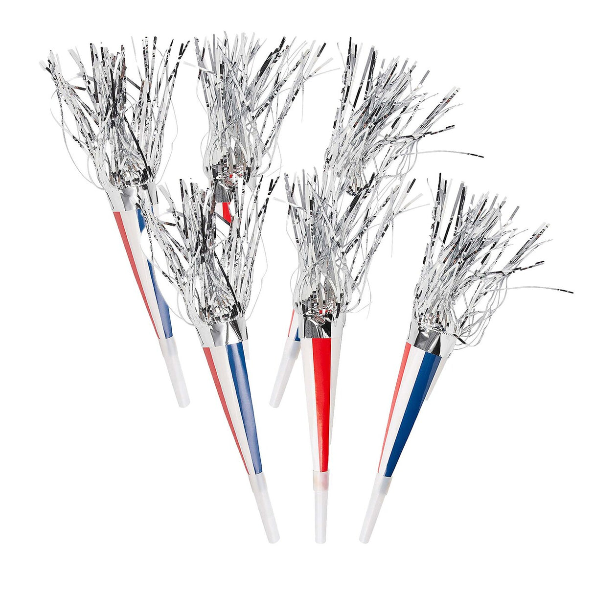 7 1/2" Patriotic Red, White & Blue Fringe Horn with Silver Fringe 12 Pc.
