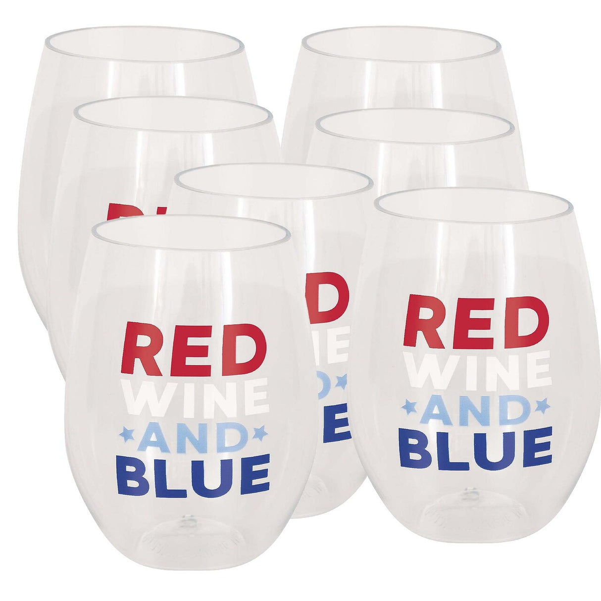 Red Wine & Blue Patriotic Plastic Stemless Wine Glass