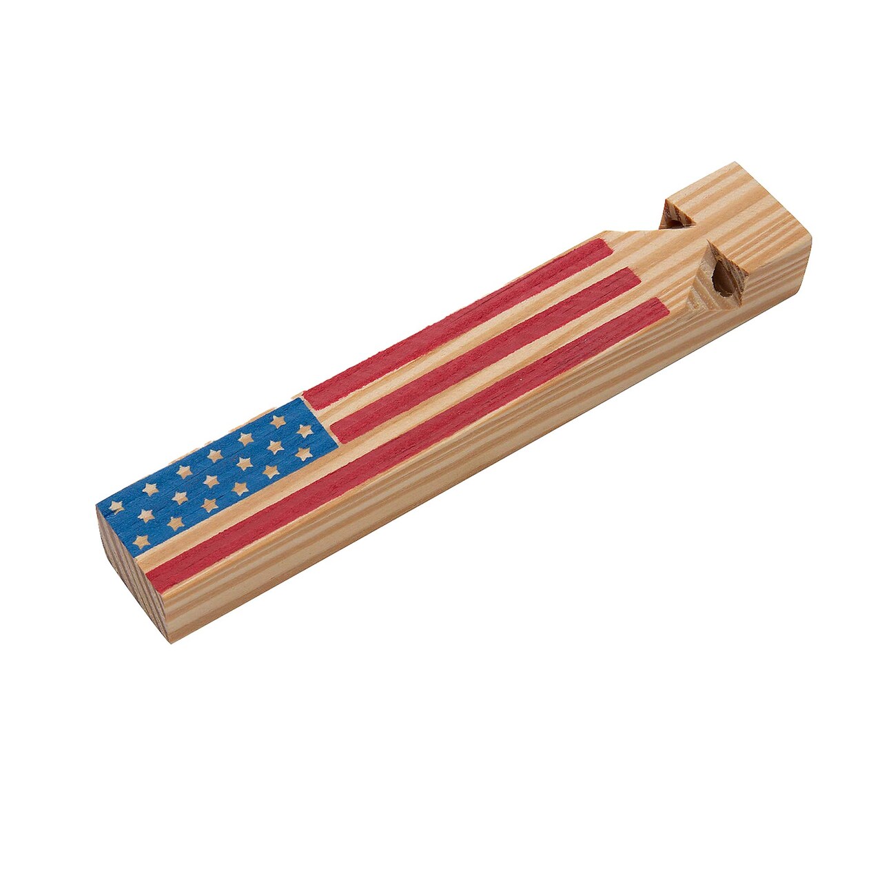 5 3/4" x 3/4" Patriotic U.S.A Flag Wood Train Whistles 12 Pieces