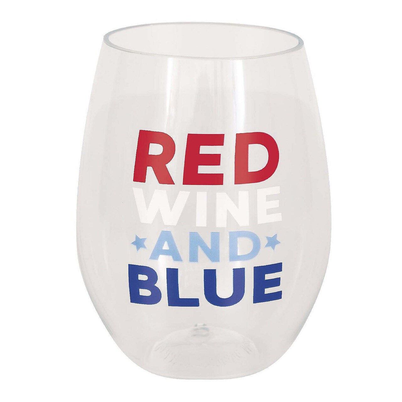 Red Wine & Blue Patriotic Plastic Stemless Wine Glass
