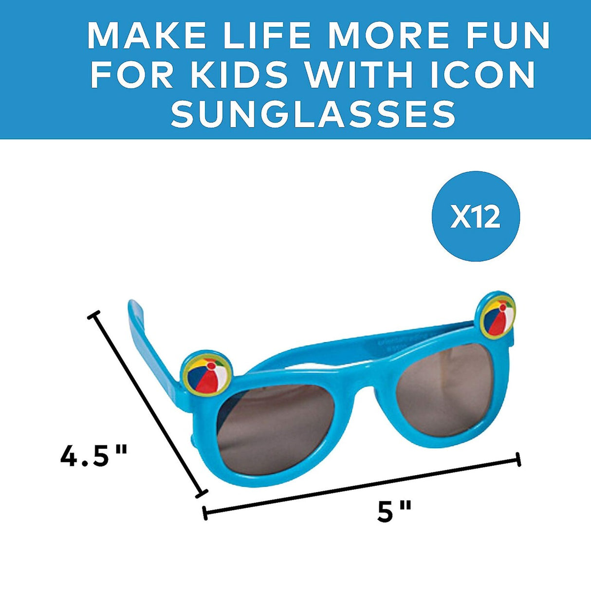 Colorful Kids Summer Fun Icon Sunglasses - 12 Pc. for Parties