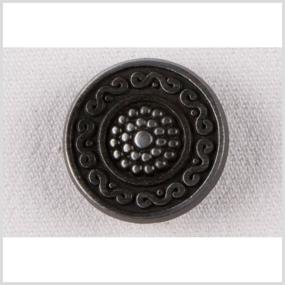 Metal Shank Back Button - 28L/18mm - Gunmetal Nailshead and Curly Border