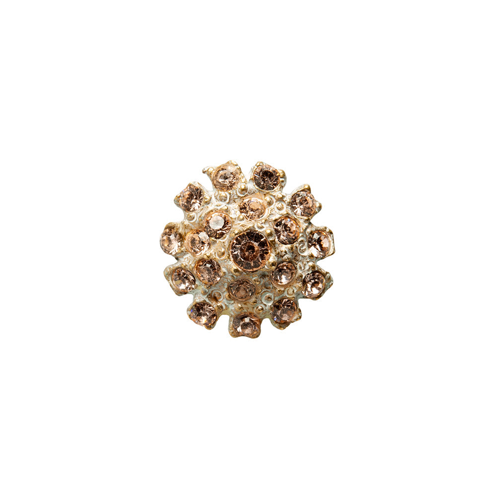 Gold/Peach Rhinestoned Metal Shank Back Button - 22L/14mm
