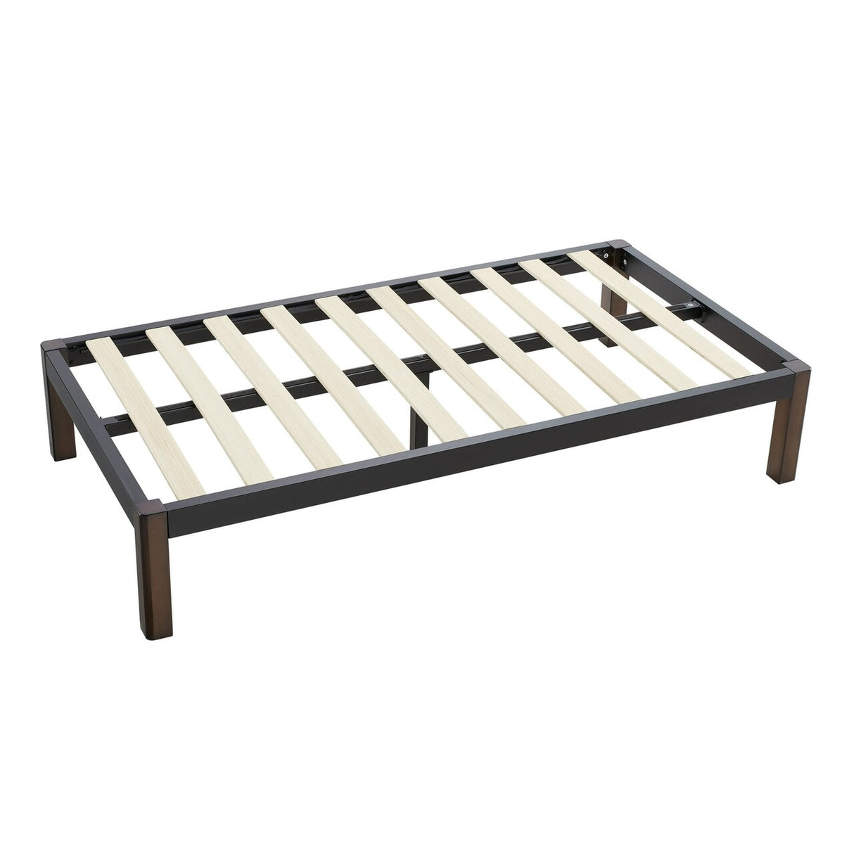 Mainstays Metal Bed Frame with Wood Legs, Black, Twin