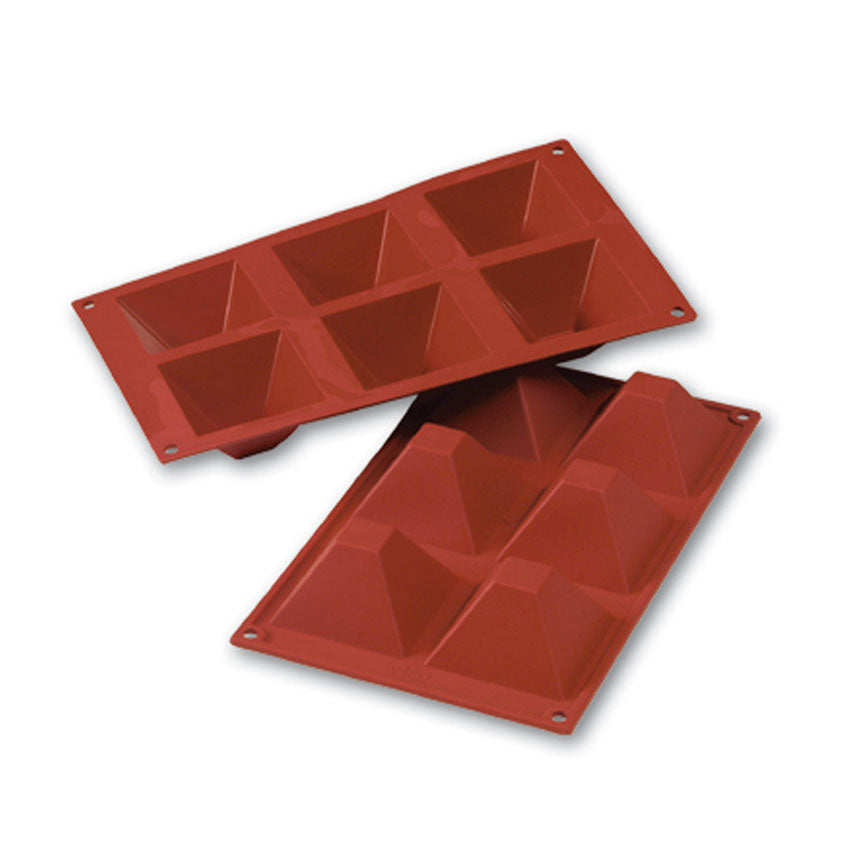 Silikomart Flexible Silicone Non-Stick Bakeware Pyramid Mold 3 Oz, 2.8" x 2.8" x 1.57" Deep, 6 Cavities