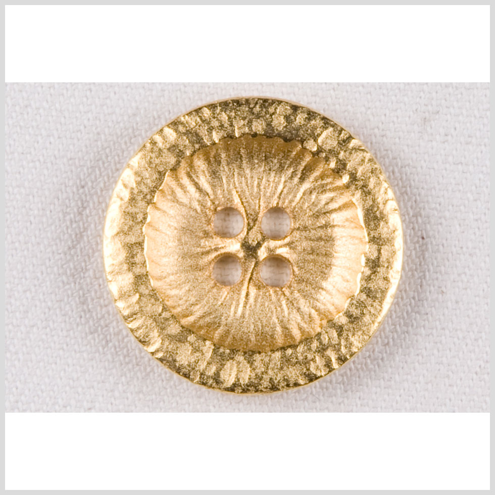 Metal 4-Hole Button - 44L/28mm - Light Gold Textured Rolled Rim