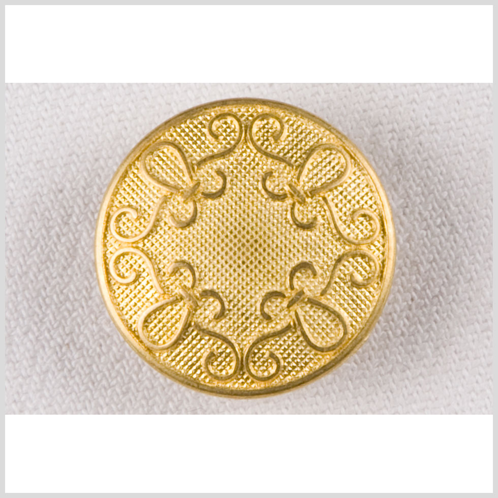 Metal Shank Back Button - 36L/23mm - Gold Textured Ground and Swirling Cords